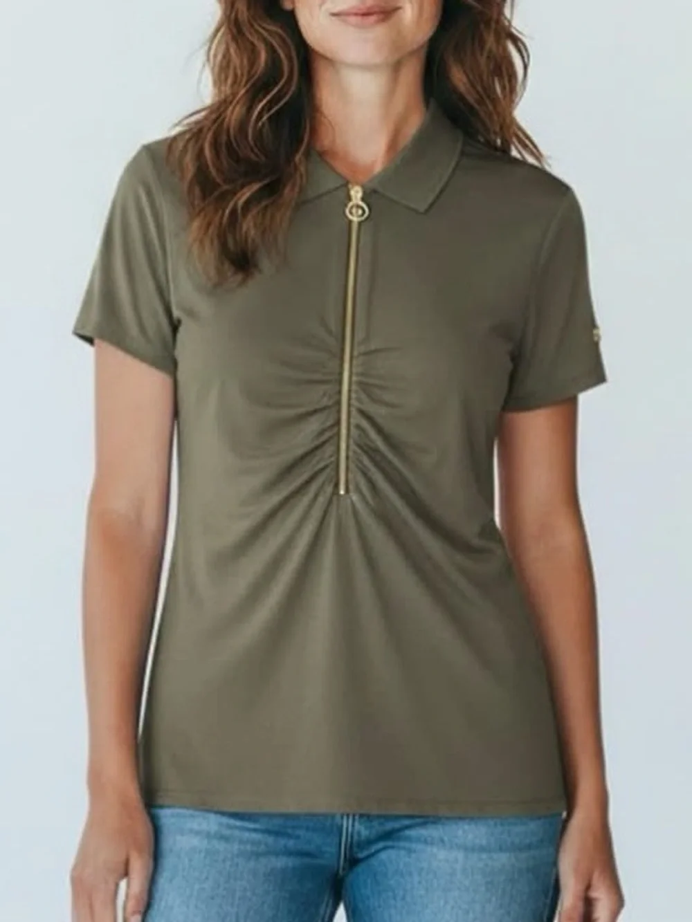 Míchel Kors  Olive Short-Sleeve Polo with Front Zip size M